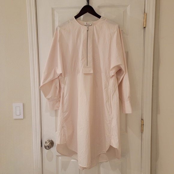 Cos Oversized A-Line Shirt Dress Size 2 Light Beige Cotton Exposed Zip Neck NWT - Picture 2 of 12